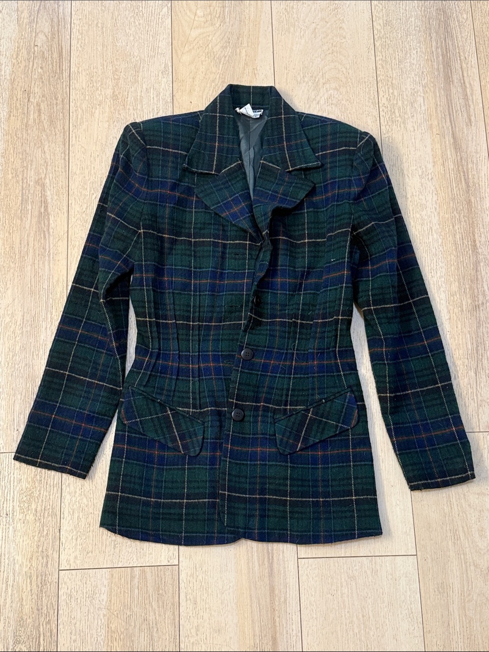 Contempo Casuals Green Plaid Tailored Blazer Women’s Size Small